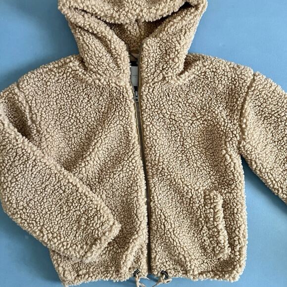 Lucky Brand Teddy Bear Tan Sherpa Hooded Zip Up Bomber Jacket - Picture 1 of 5